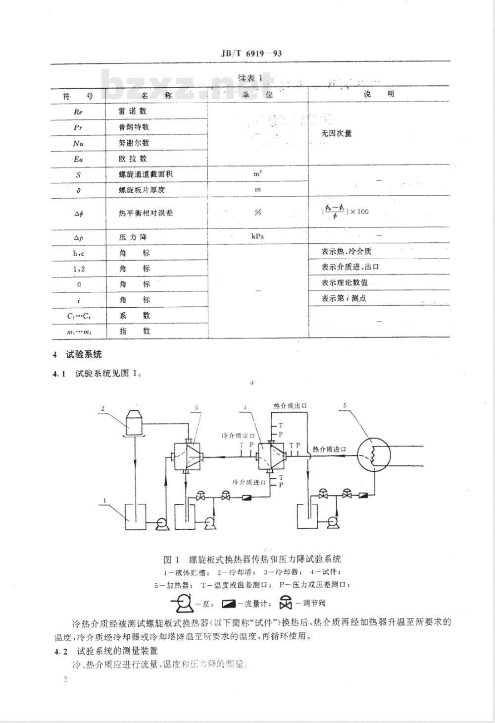 JB/T 6919-1993 螺旋板式换热器 性能试验方法