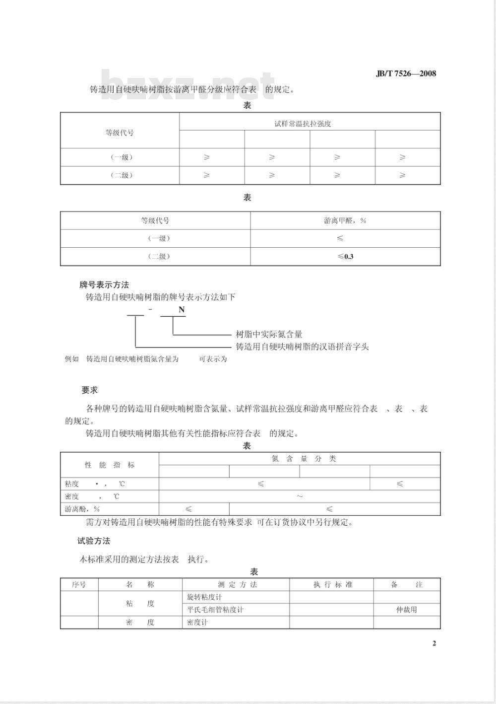 JB/T 7526-2008 铸造用自硬呋喃树脂