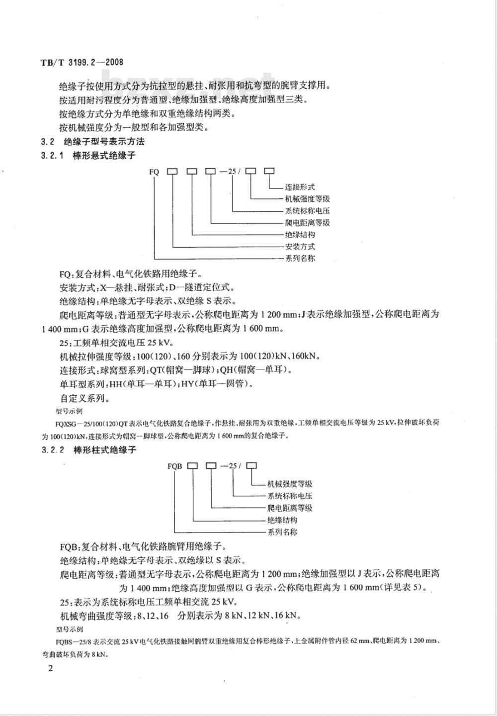 TB/T 3199.2-2008 电气化铁道接触网用绝缘子 第2部分:棒形复合绝缘子