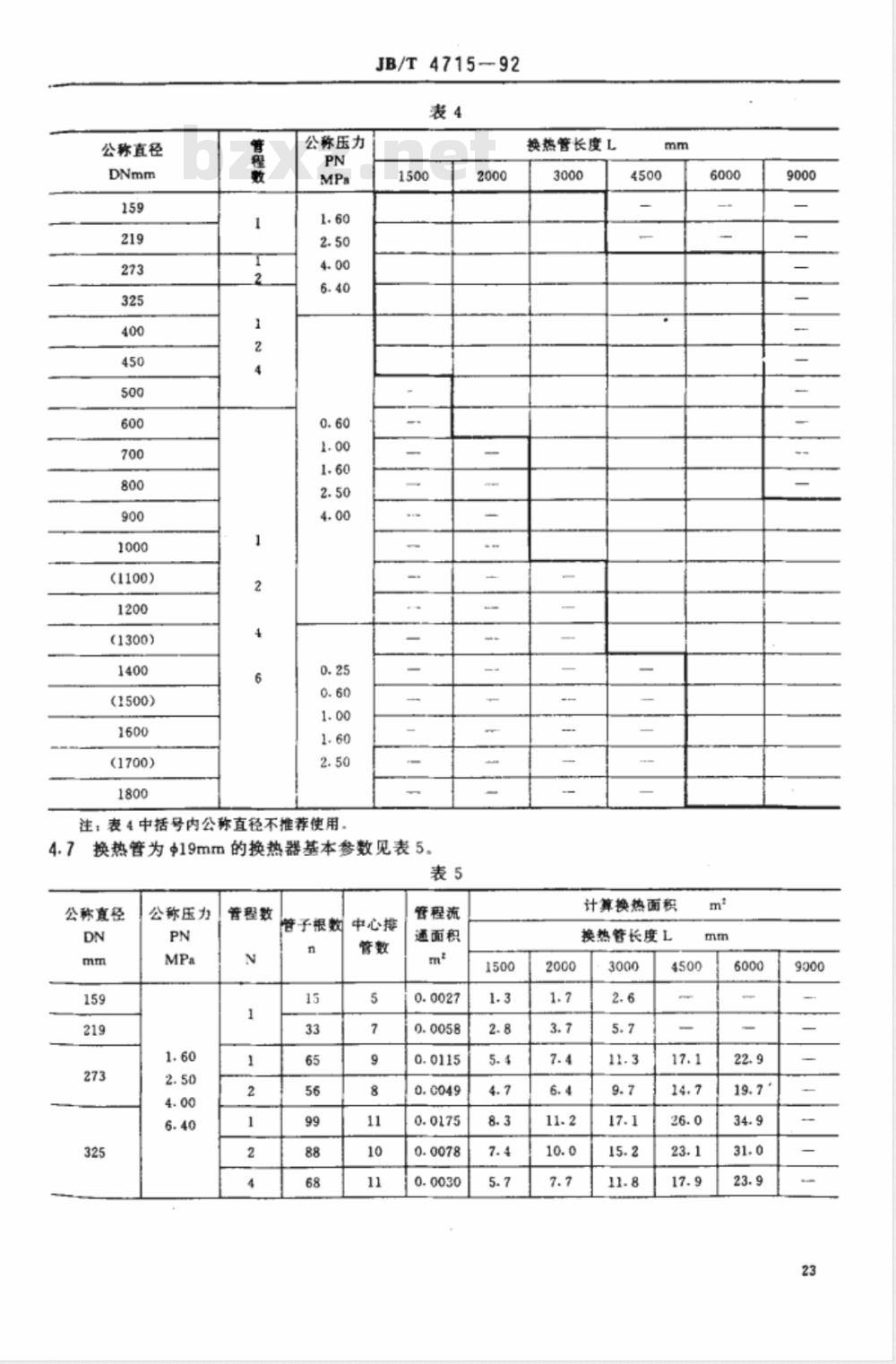 JB/T 4715-1992 固定管板式换热器 型式与基本参数