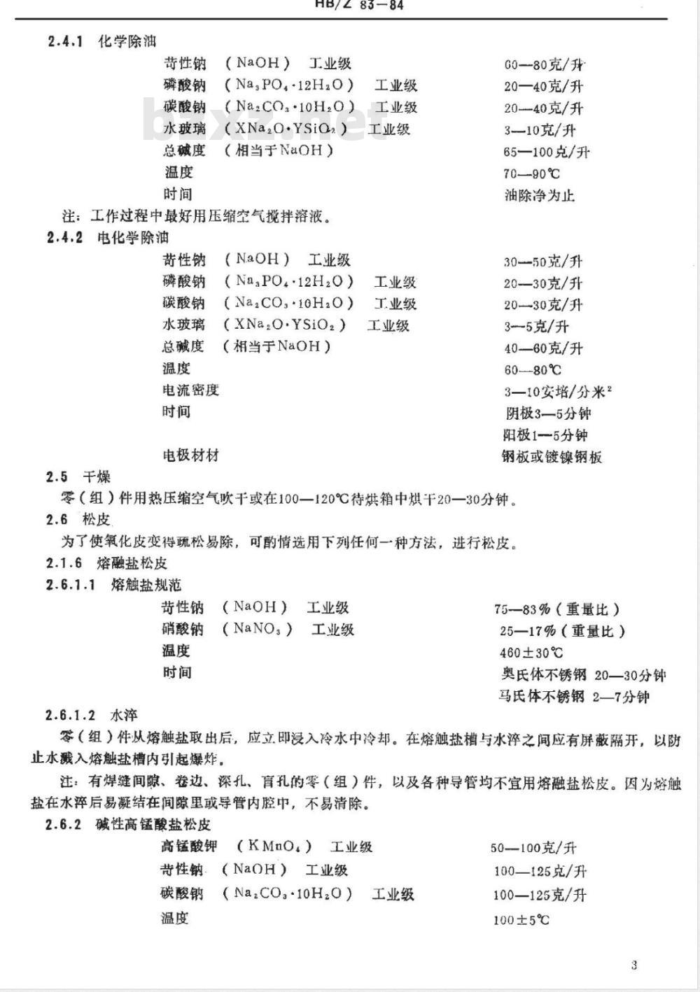 HB/Z 83-1984 不锈钢酸洗钝化处理工艺