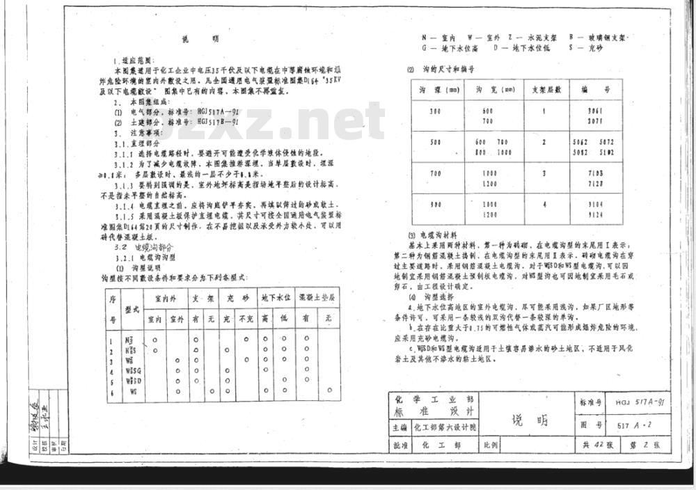 HG/T 21621-1991 化工企业电缆直埋和电缆沟敷设通用图 电气部分(图)