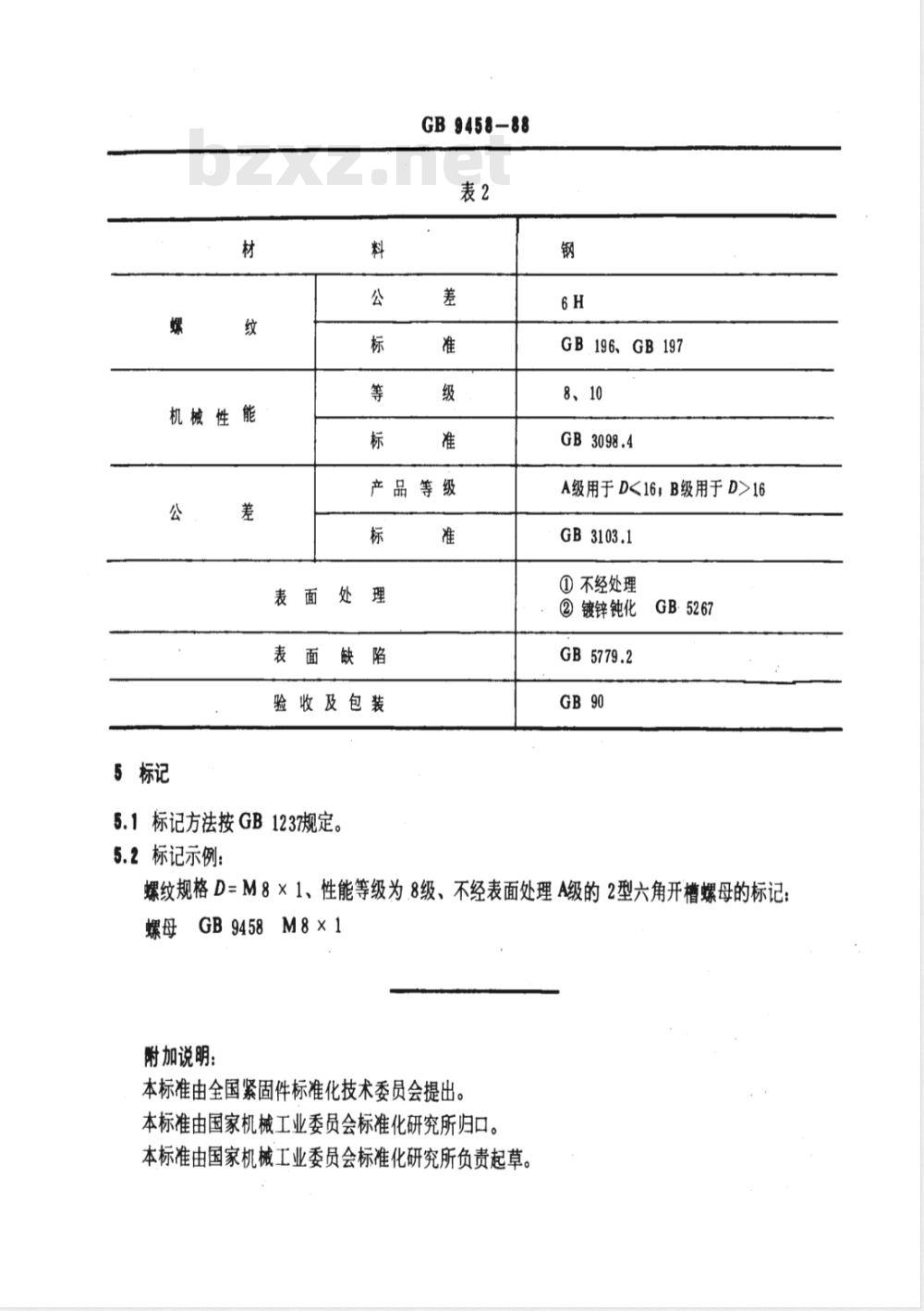 GB/T 9458-1988 2型六角开槽螺母 细牙 A和B级