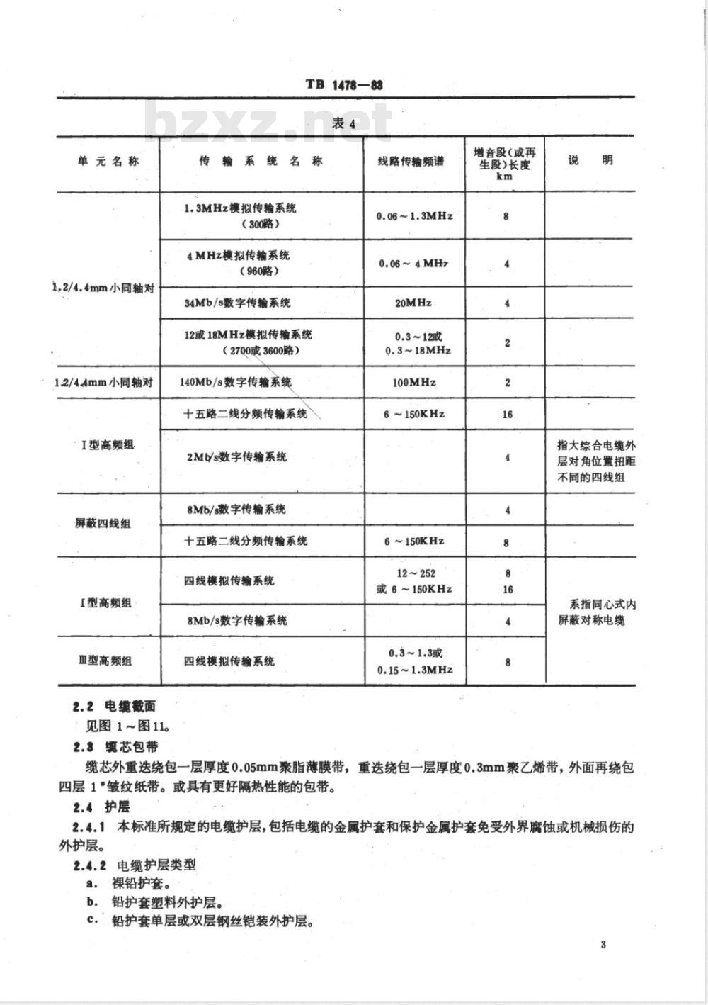TB 1478-1983 铁路长途通信电缆制式系列及主要技术条件