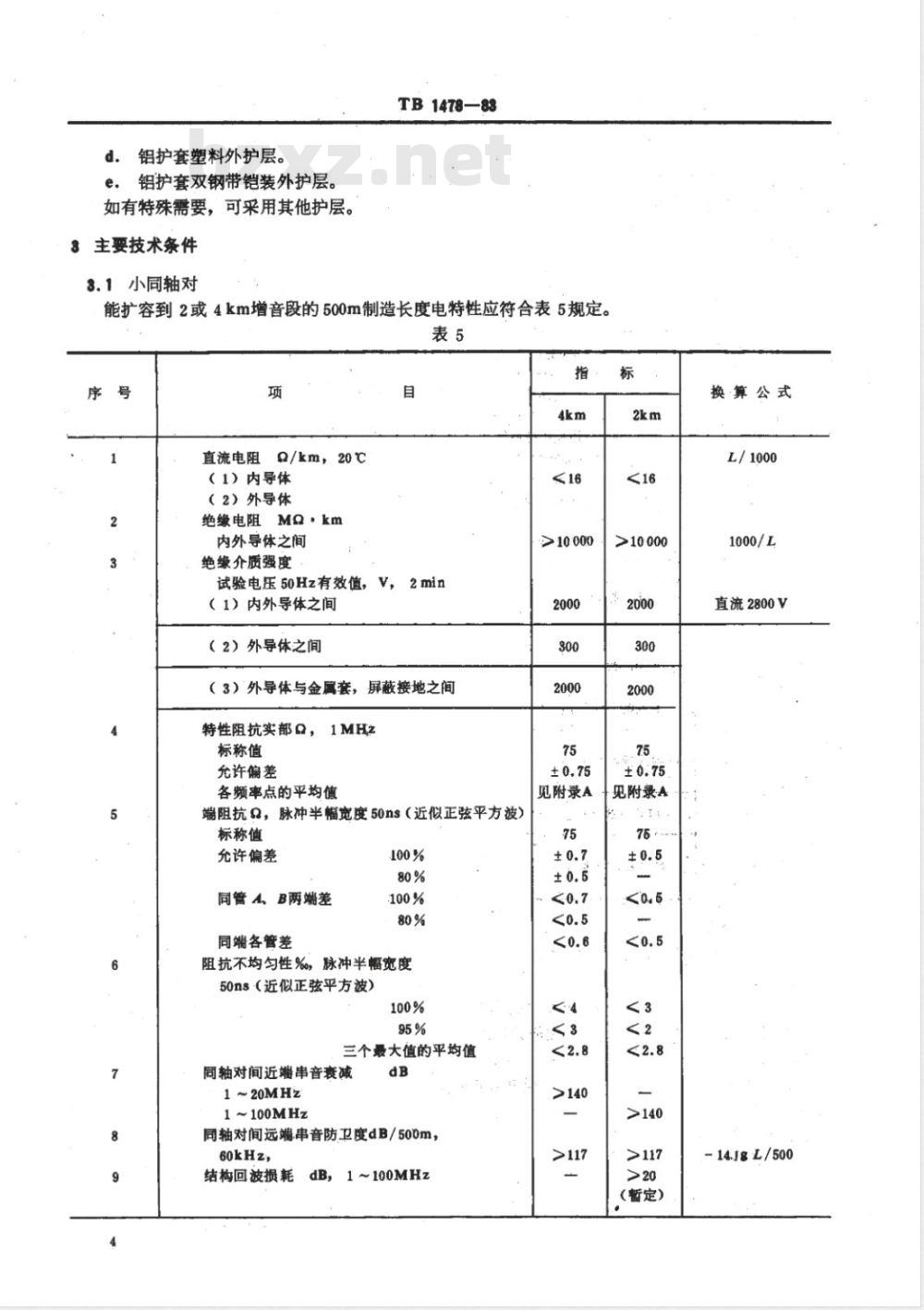 TB 1478-1983 铁路长途通信电缆制式系列及主要技术条件