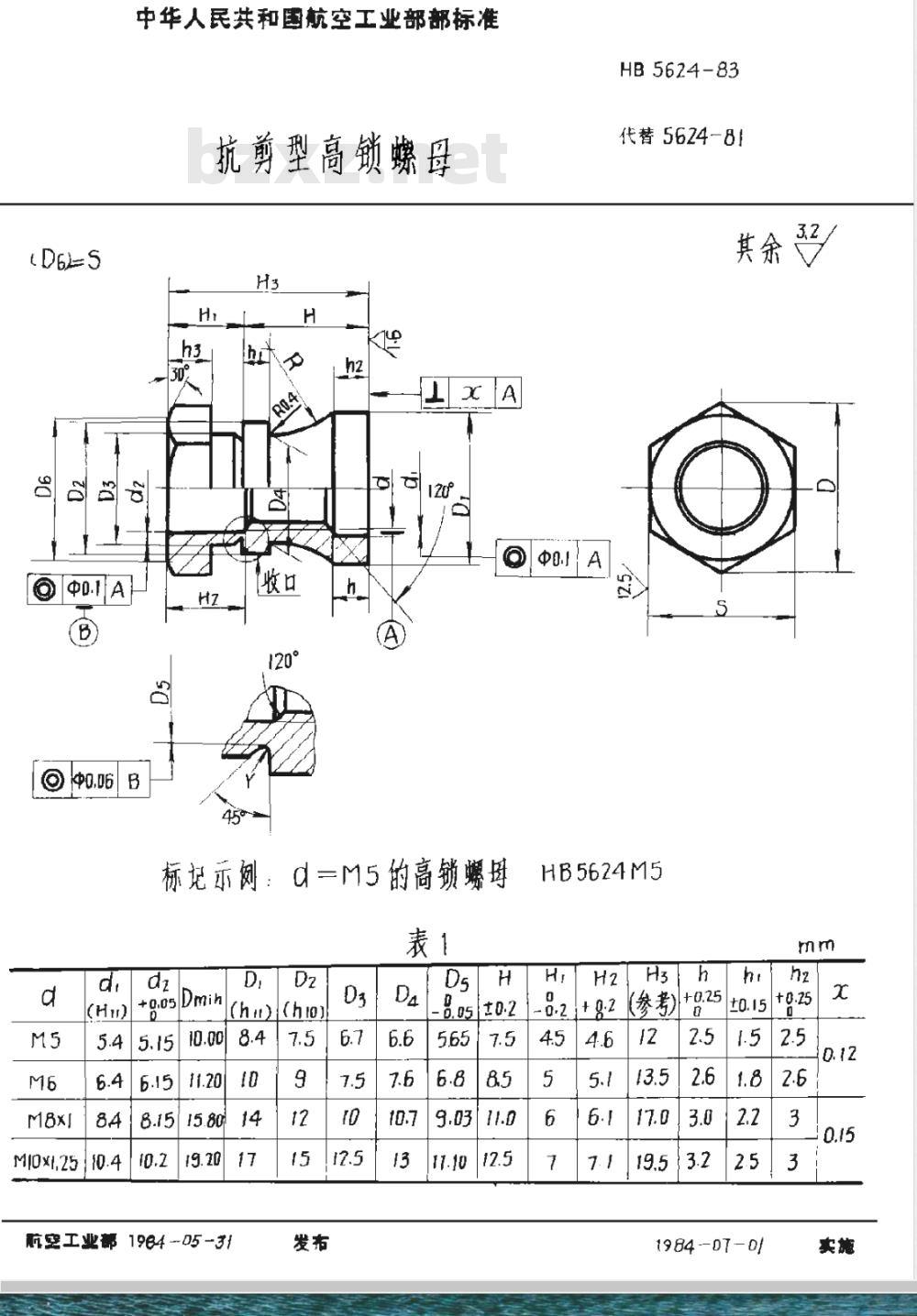 HB 5624-1983 抗剪型高锁螺母