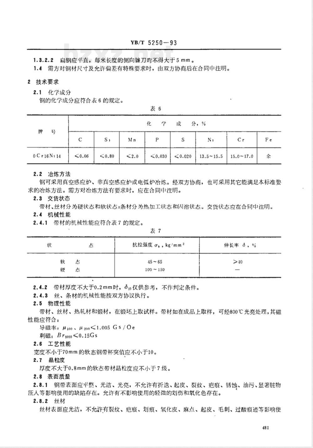 YB/T 5250-1993 电真空器件用无磁不锈钢0Cr16Ni14