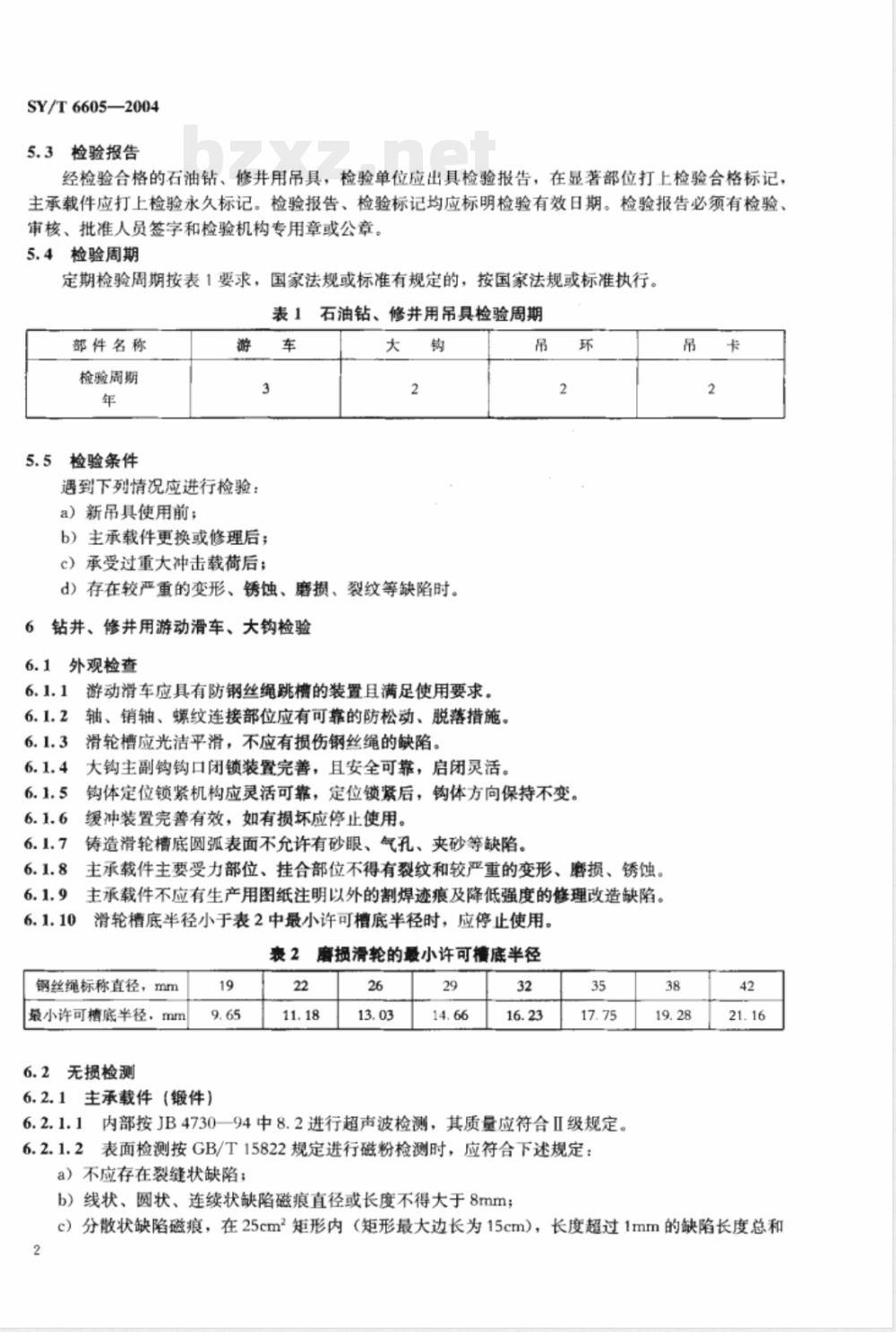 SY/T 6605-2004 石油钻、修井用吊具安全技术检验规范