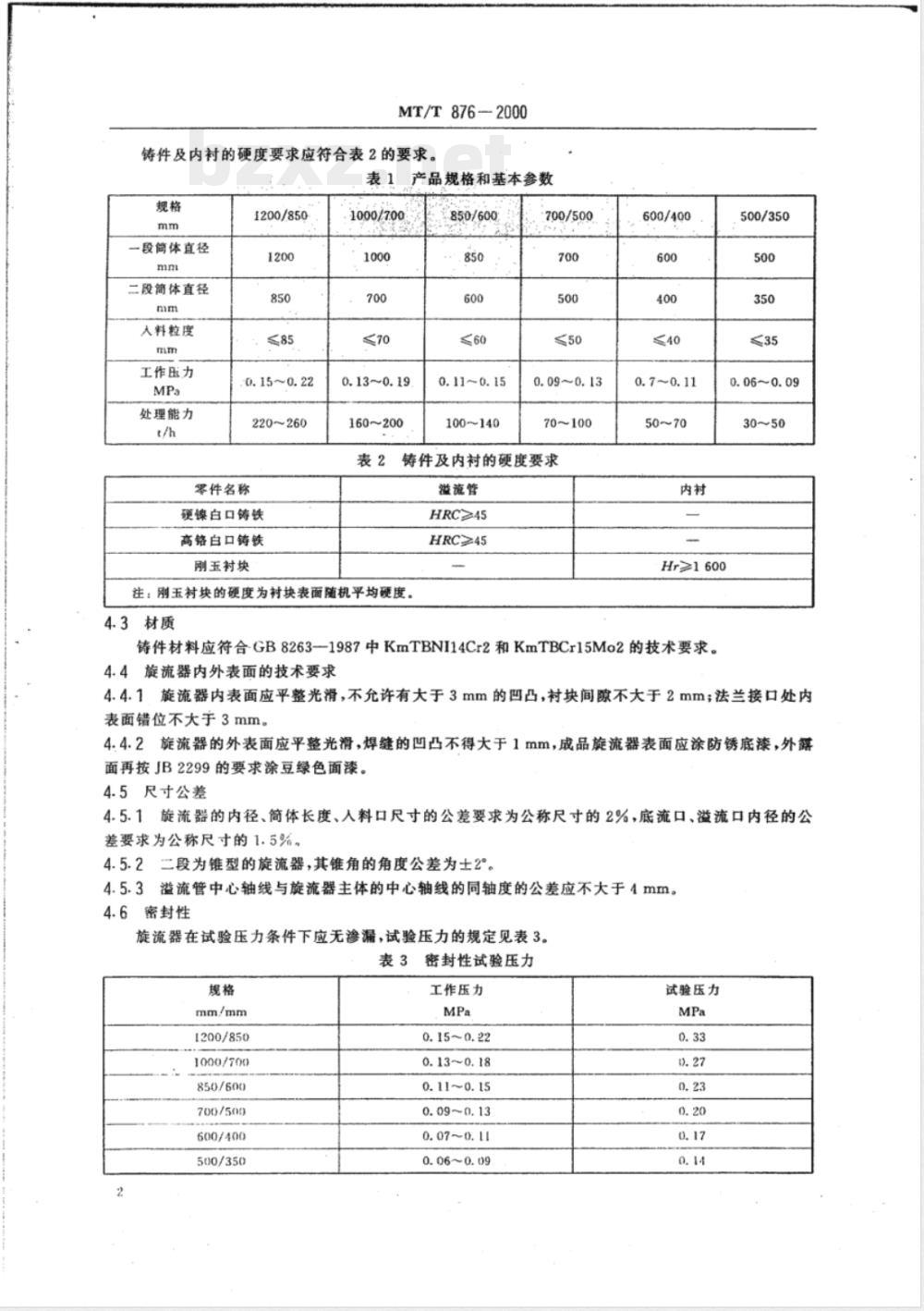 MT/T 876-2000 煤用无压给料三产品重介质旋流器