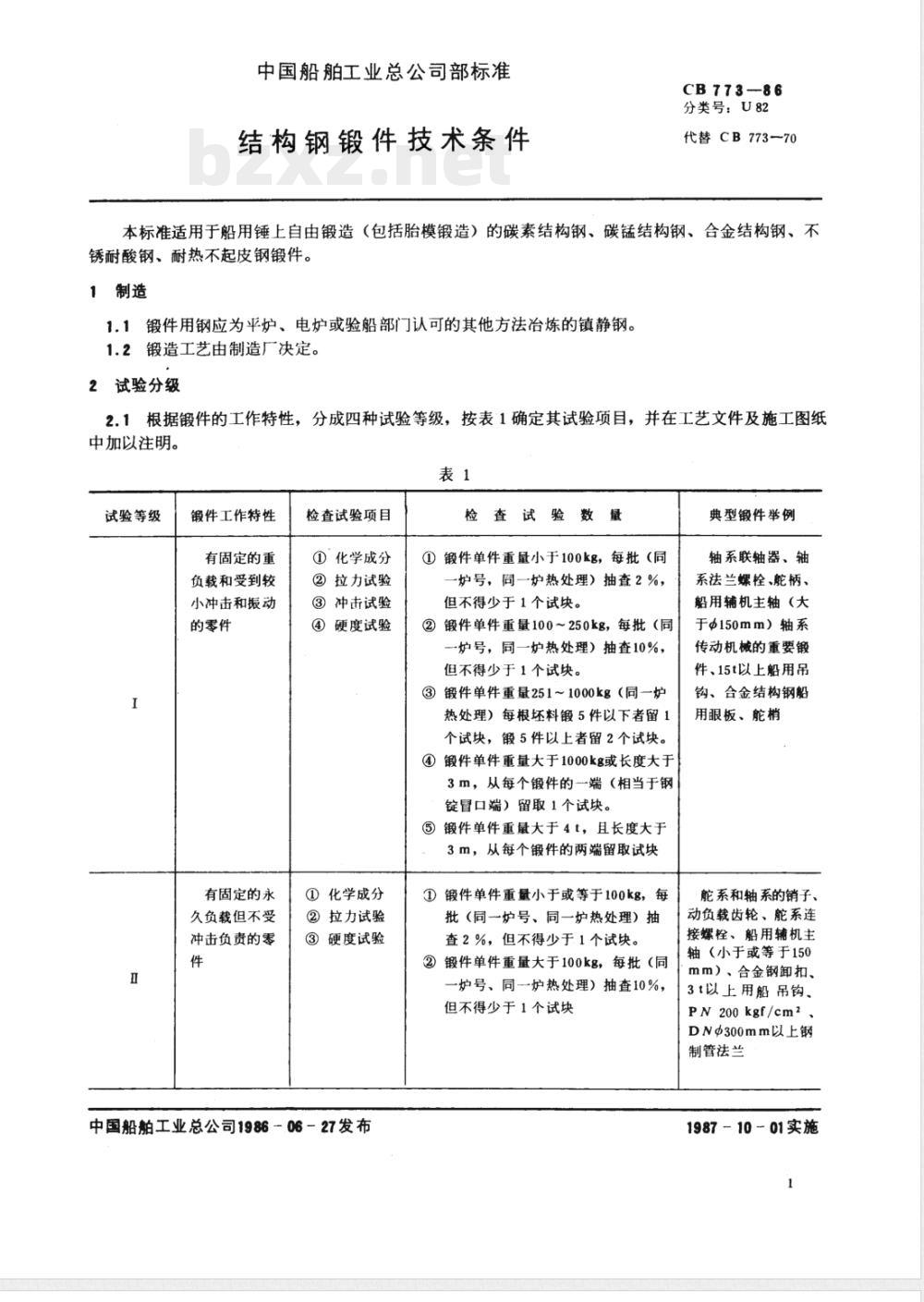 CB 773-1986 结构钢锻件技术条件