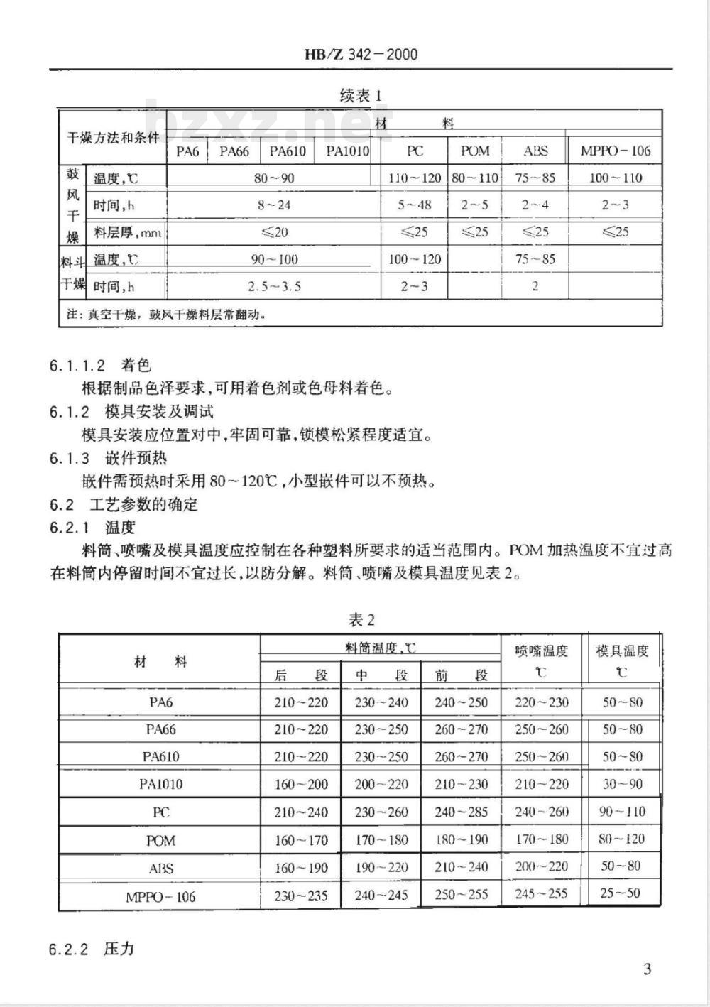 HB/Z 342-2000 航空用热塑性工程塑料注塑成型工艺