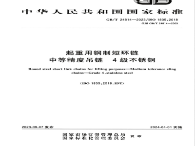 GB/T 24814-2023起重用钢制短环链 中等精度吊链 4级不锈钢 