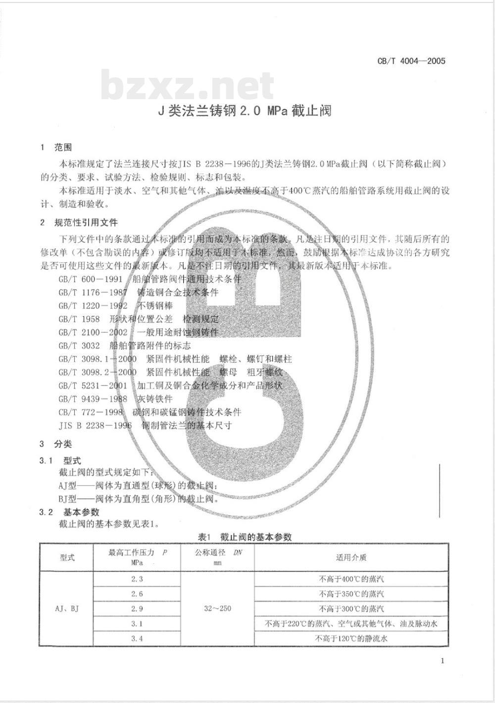 CB/T 4004-2005 J类法兰铸钢2.0MPa截止阀