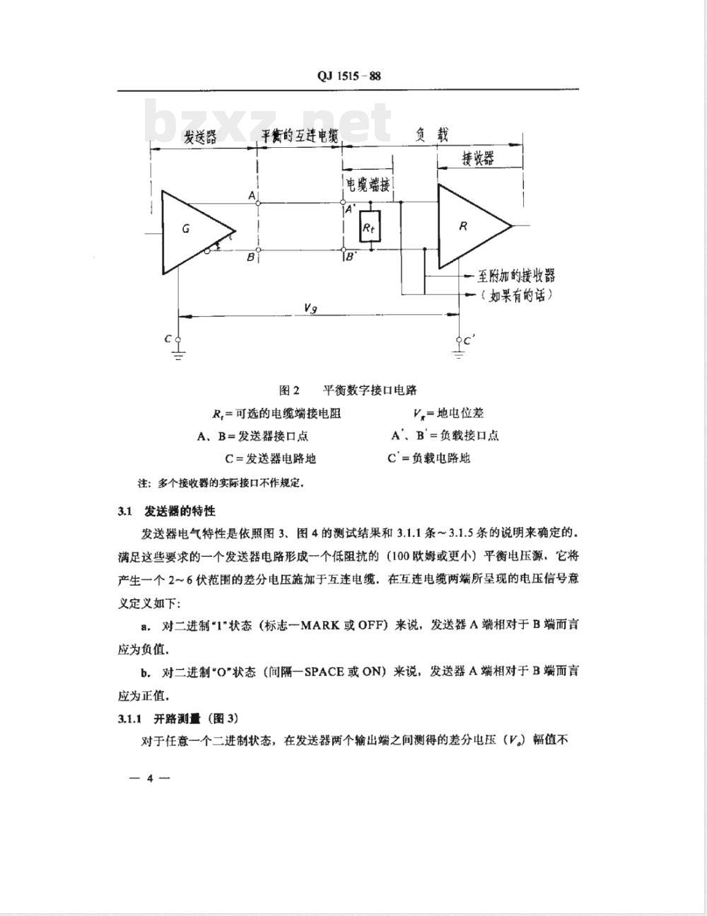QJ 1515-1988 平衡电压数字接口电路的电气特性