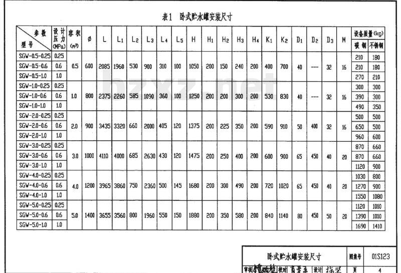 01S123 贮水罐选用及安装