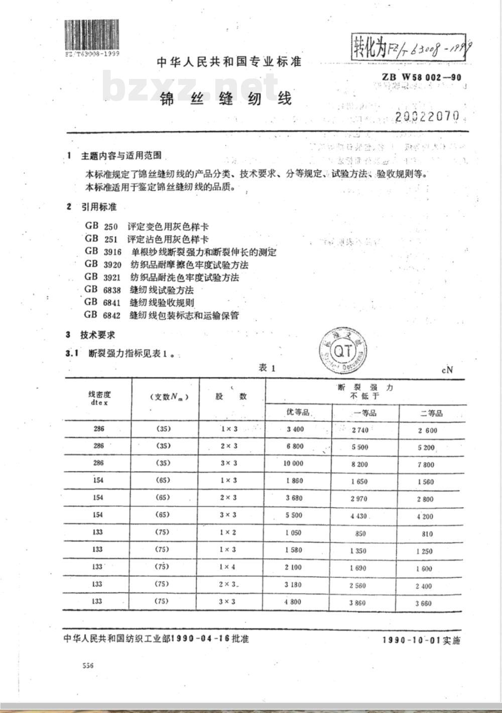 FZ/T 63008-1999 锦丝缝纫线