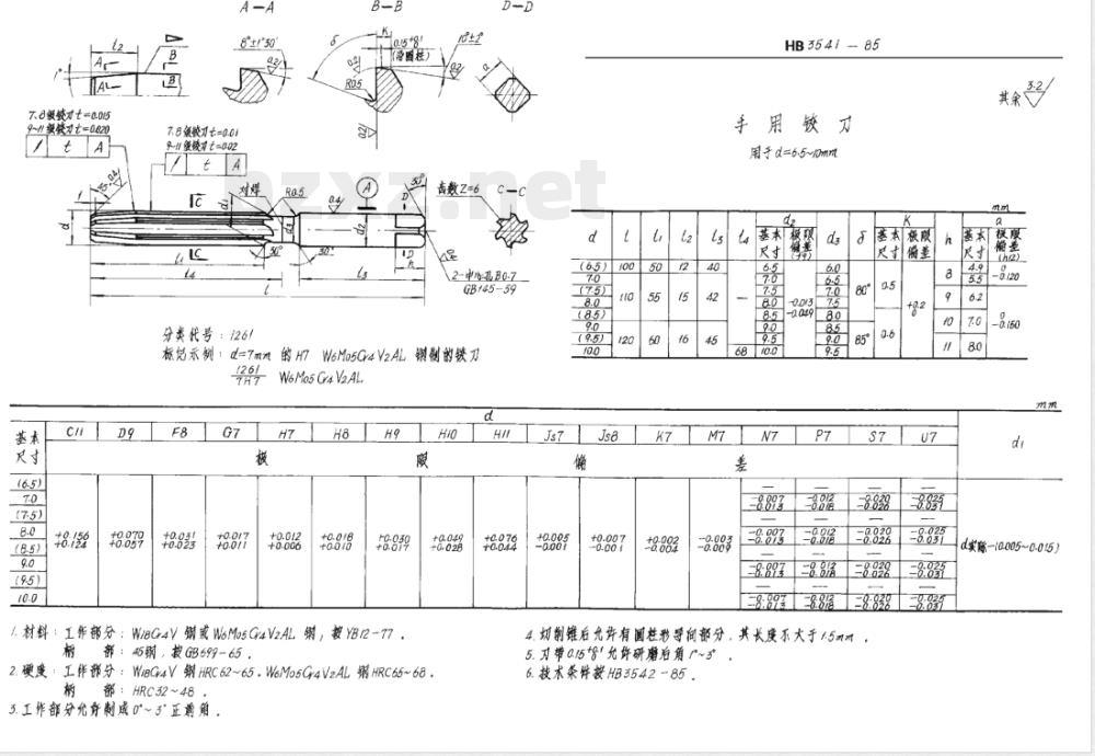 HB 3541-1985 手用铰刀 d＝3~50mm