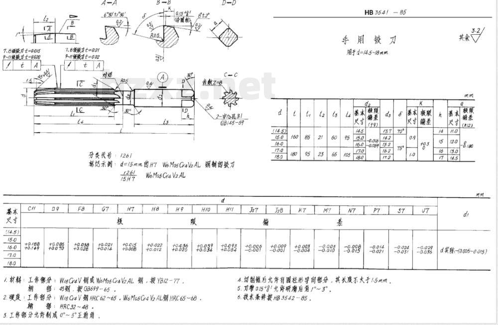 HB 3541-1985 手用铰刀 d＝3~50mm