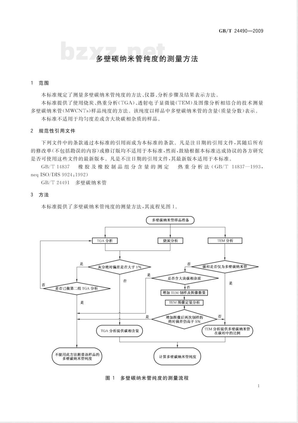 GB/T 24490-2009  多壁碳纳米管纯度的测量方法
