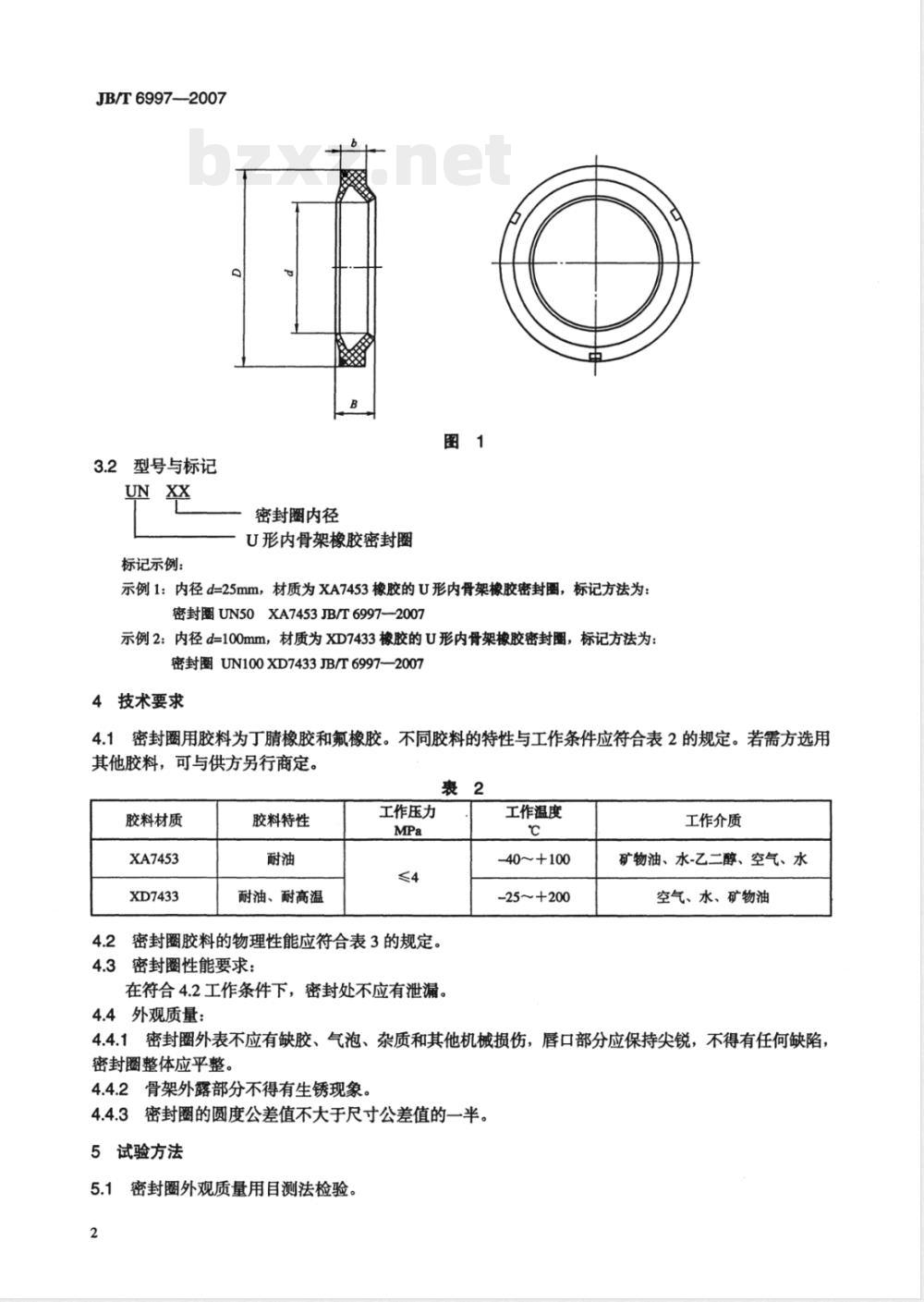 JB/T 6997-2007 U形内骨架橡胶密封圈