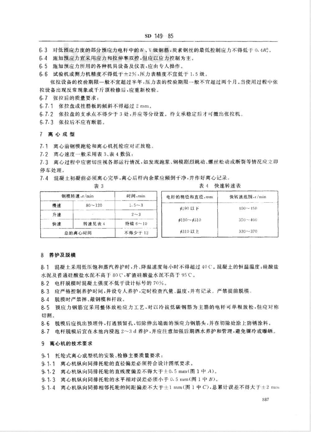 SD 149-1985 环形预应力混凝土电杆制造工艺规程(离心成型)