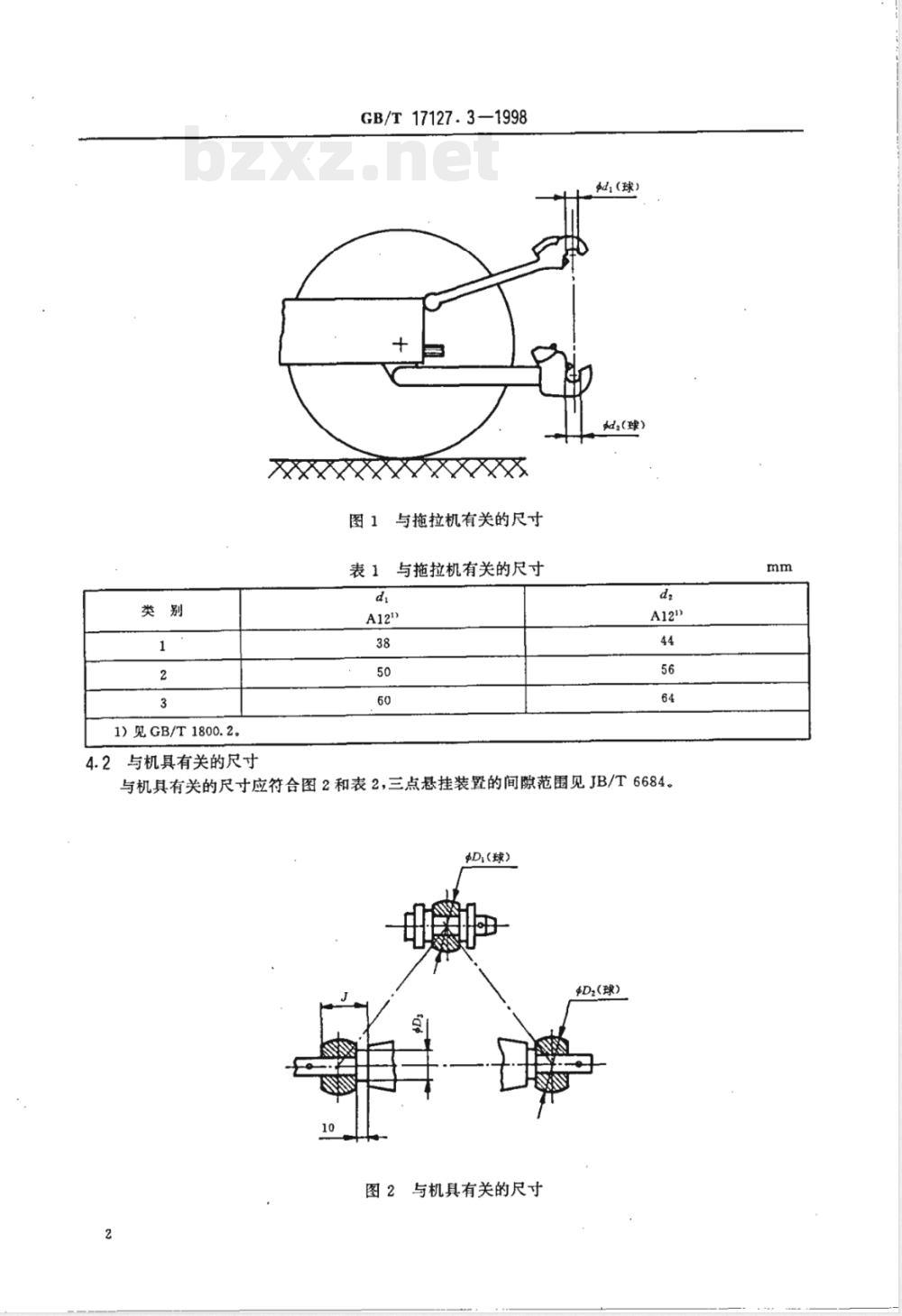 GB/T 17127.3-1998 农业轮式拖拉机和机具 三点悬挂挂接器 第3部分:连杆式挂接器