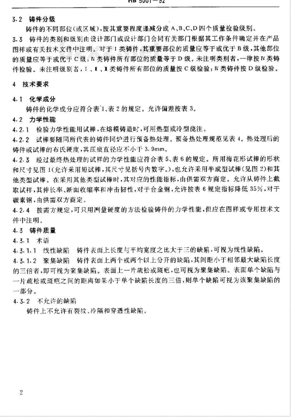 HB 5001-1992 结构钢熔模铸件技术标准