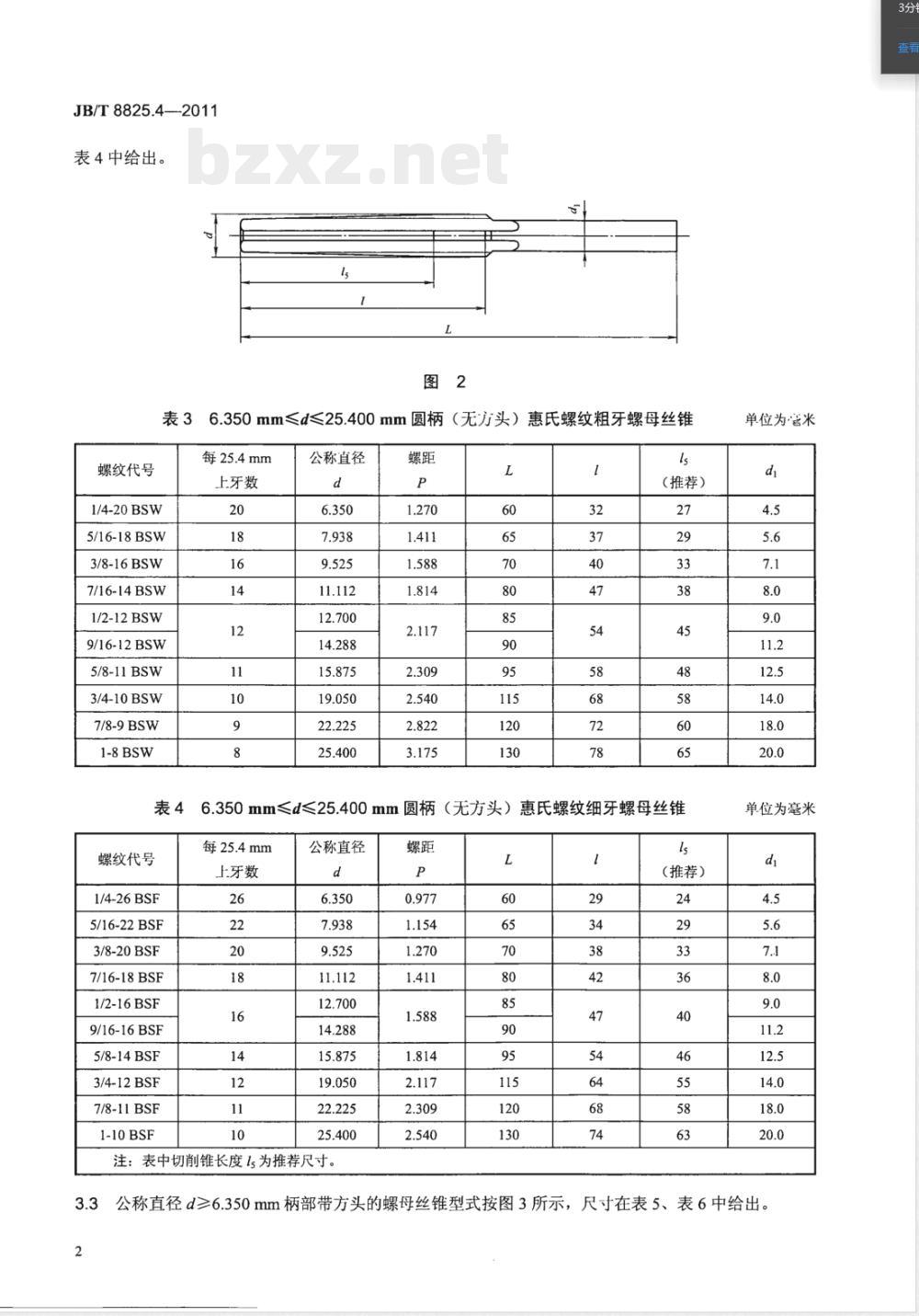 JB/T 8825.4-2011惠氏螺纹刀具 第4部分：螺母丝锥 