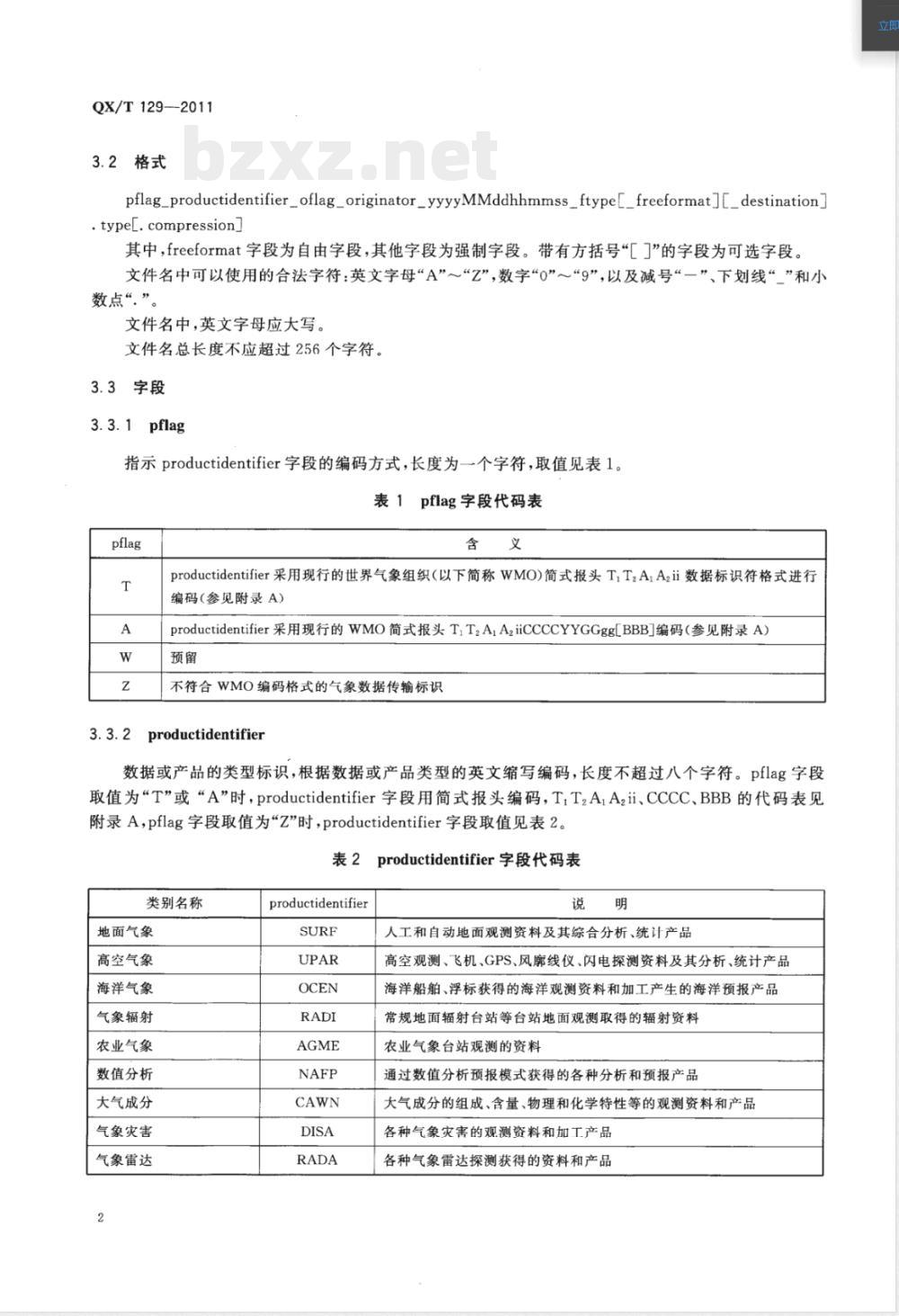 QX/T 129-2011气象数据传输文件命名 