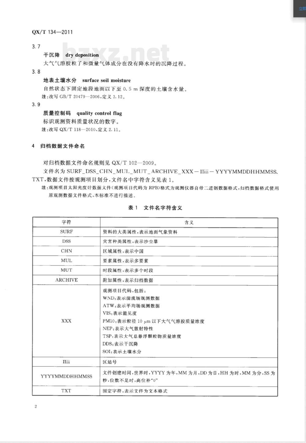 QX/T 134-2011沙尘暴观测数据归档格式 