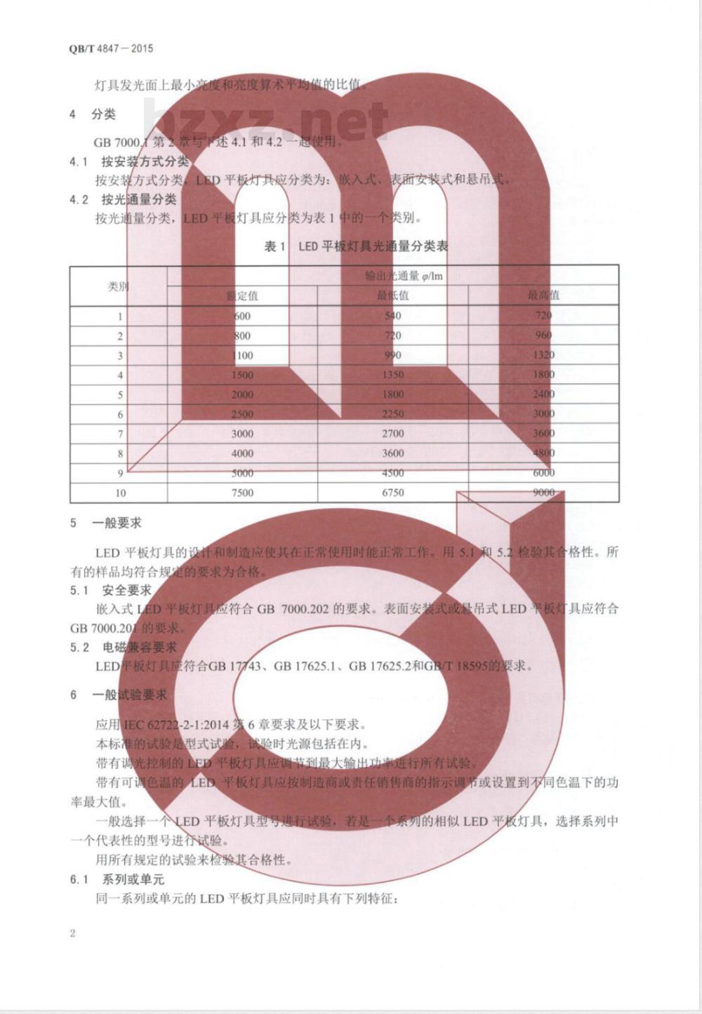 QB/T 4847-2015LED平板灯具 