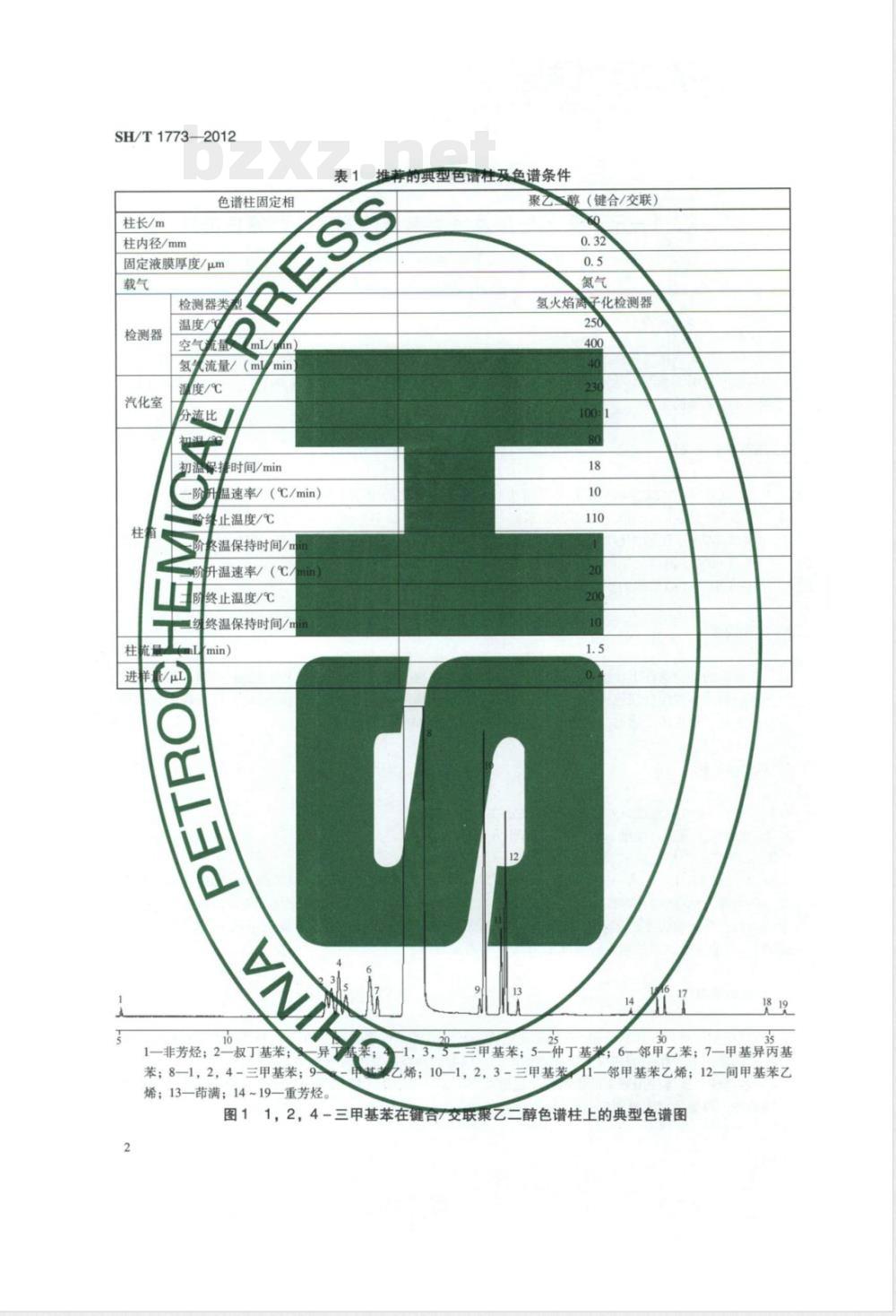 SH/T 1773-20121，2，4－三甲基苯纯度及烃类杂质的测定 气相色谱法 