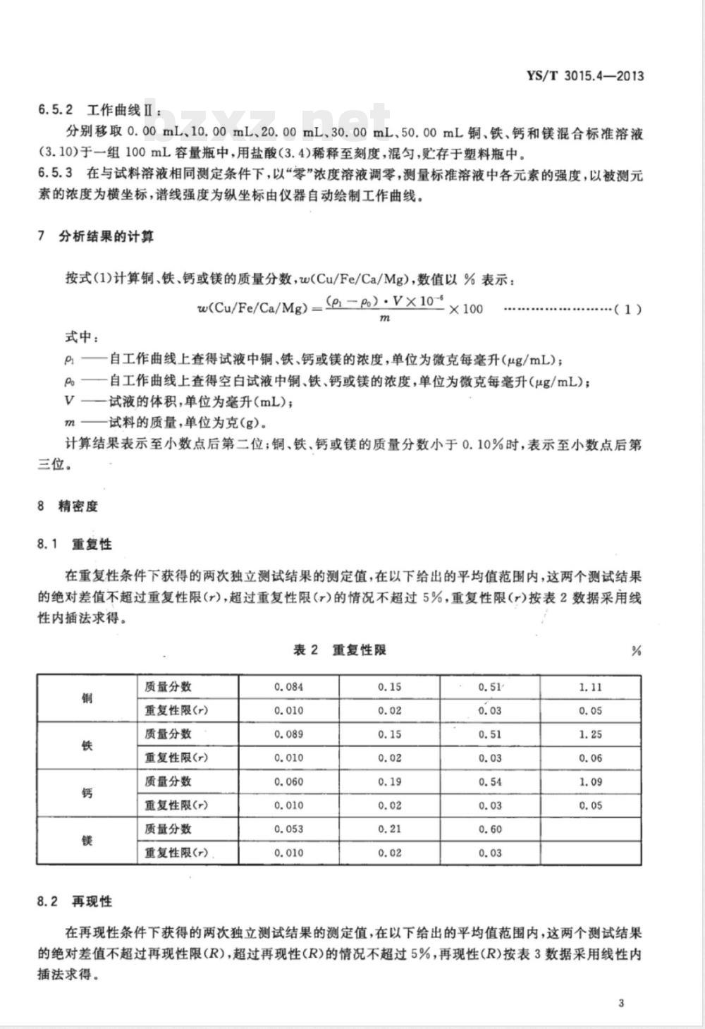 YS/T 3015.4-2013载金炭化学分析方法 第4部分：铜、铁、钙和镁量的测定 电感耦合等离子体发射光谱法 