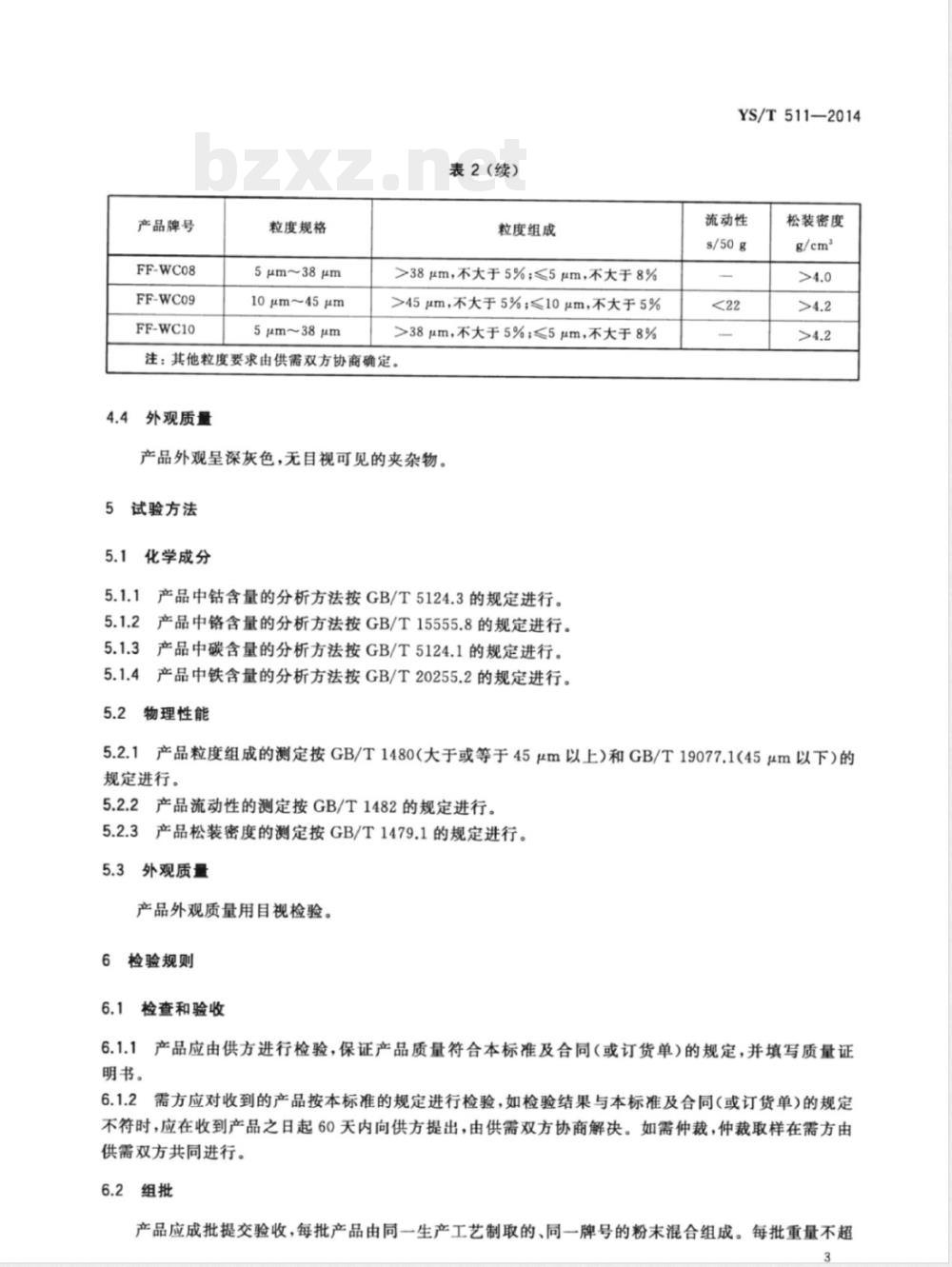 YS/T 511-2014钴-碳化钨复合粉 