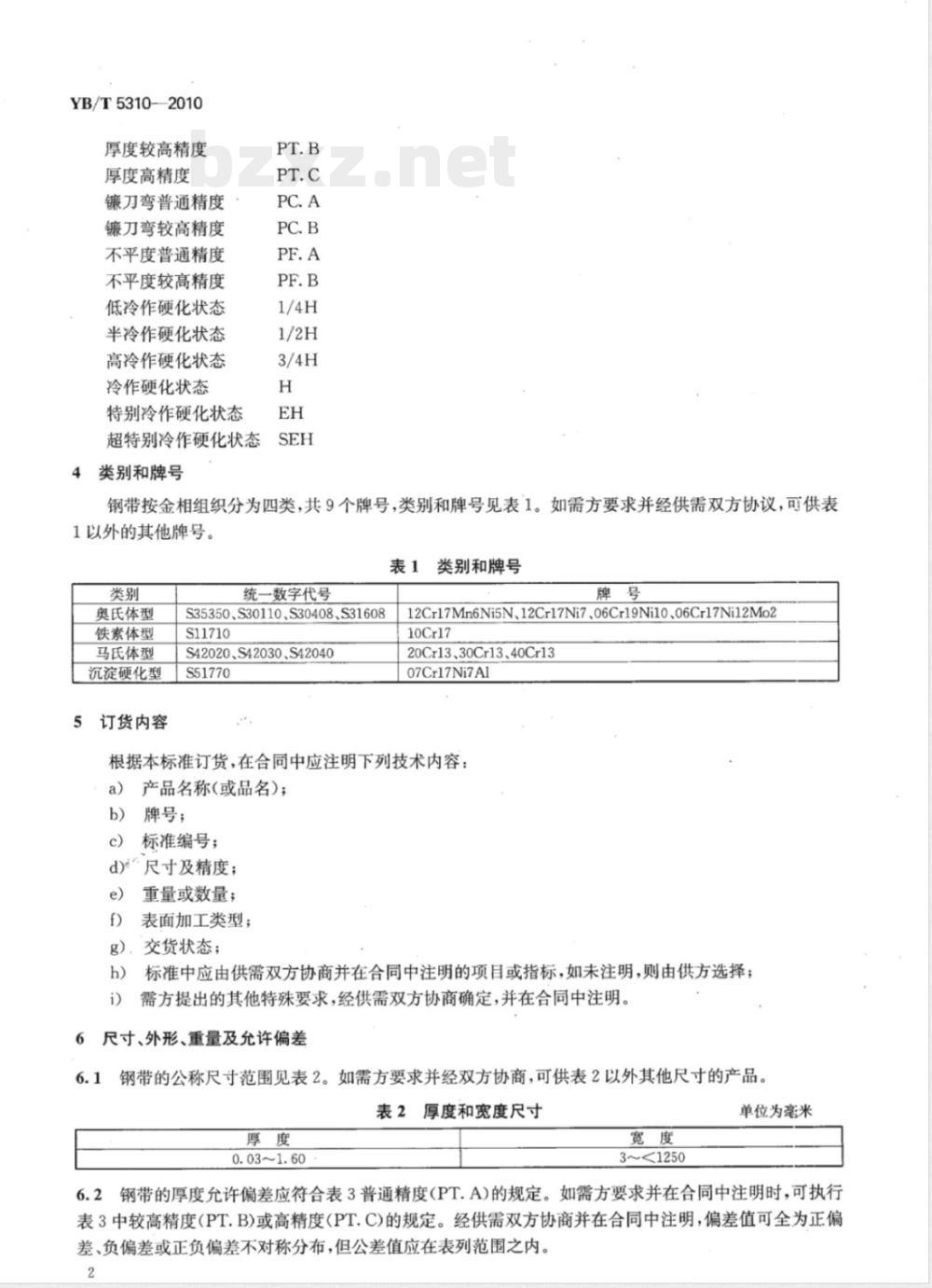YB/T 5310-2010弹簧用不锈钢冷轧钢带 
