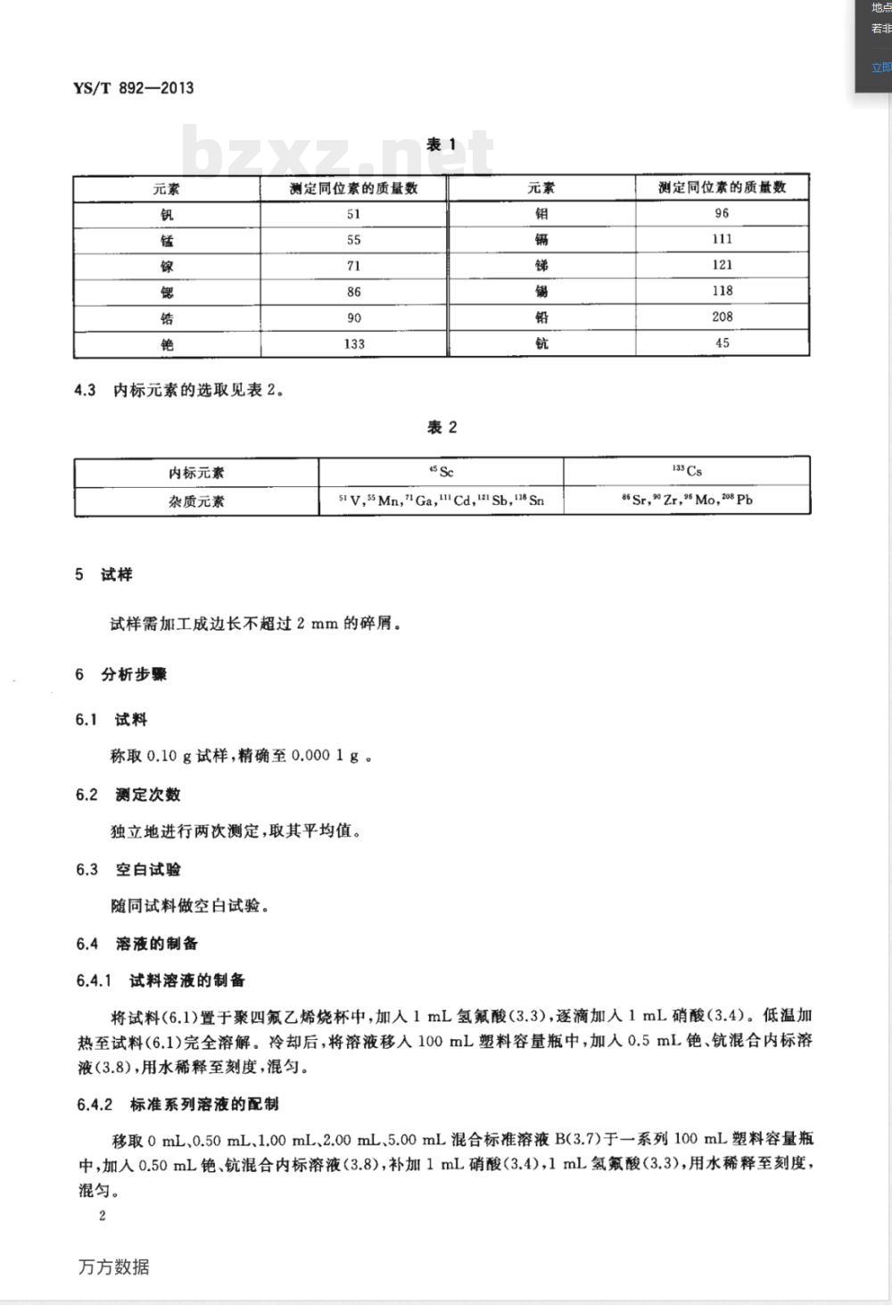 YS/T 892-2013高纯钛化学分析方法 痕量杂质元素的测定 电感耦合等离子体质谱法 