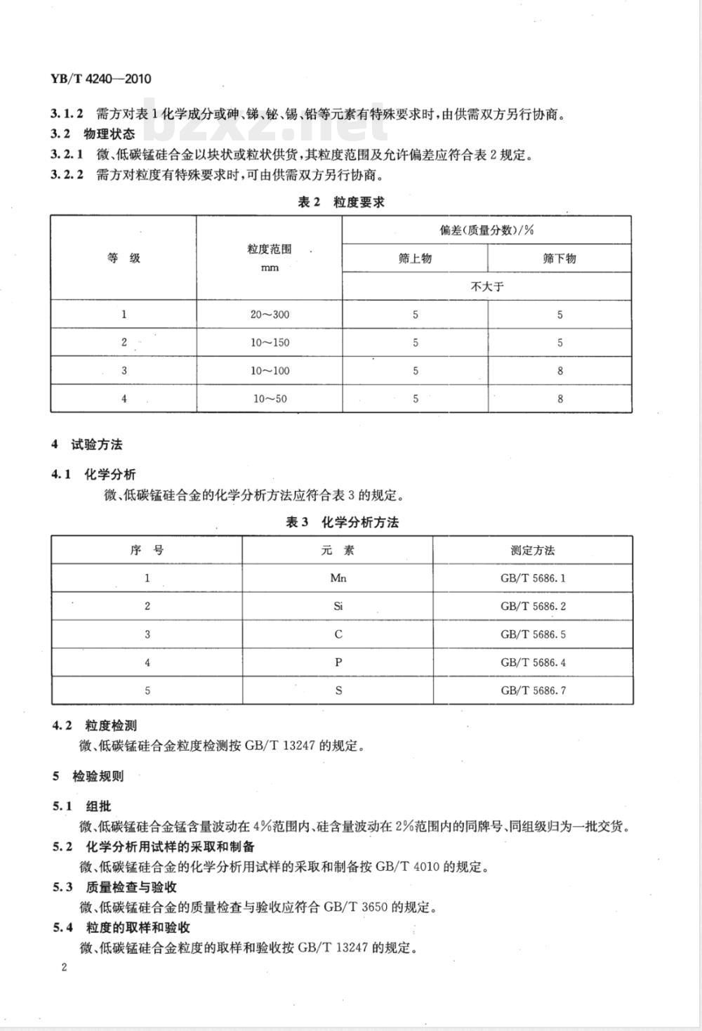 YB/T 4240-2010微、低碳锰硅合金 