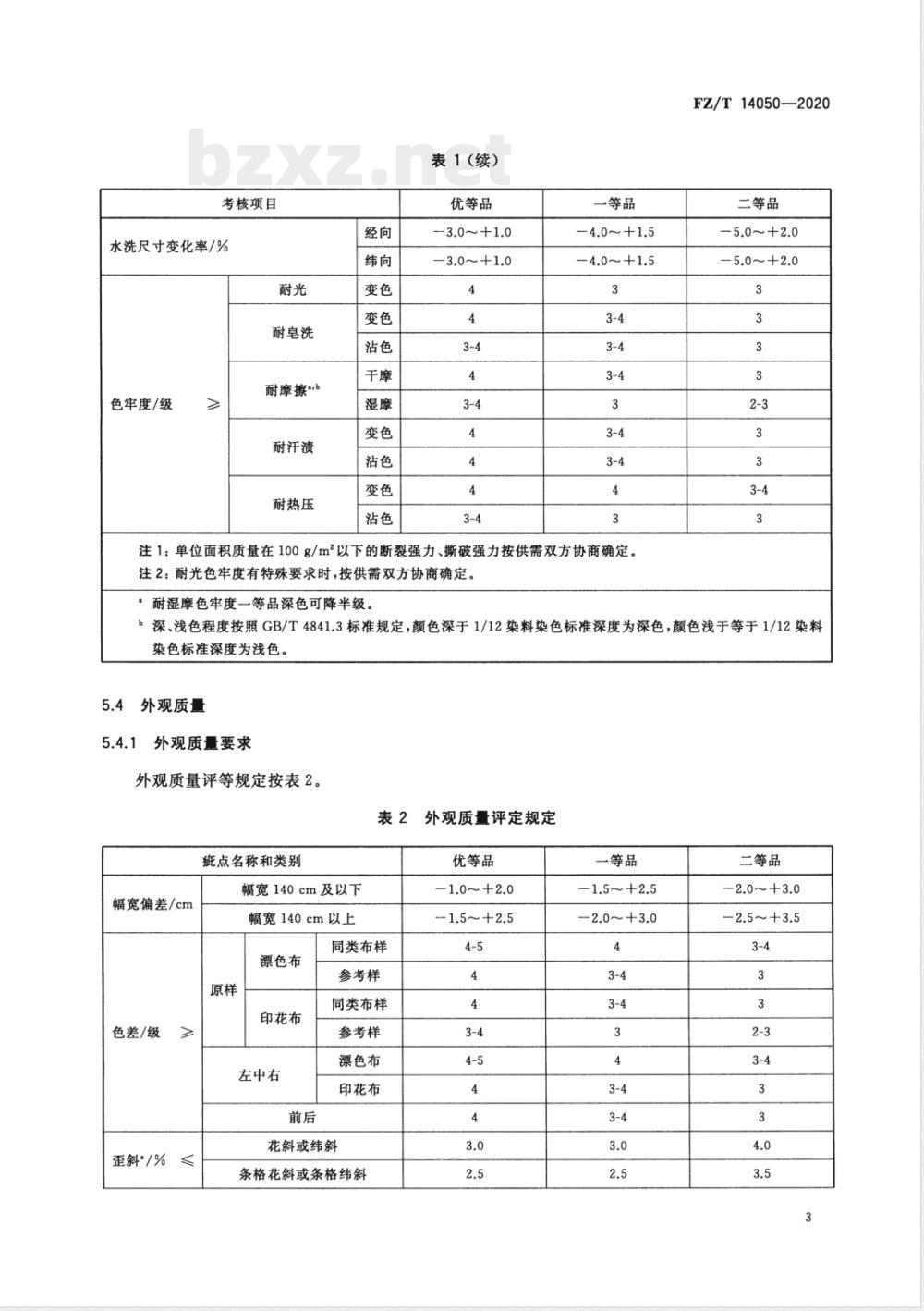 FZ/T 14050-2020莫代尔纤维纱线与涤纶低弹丝交织印染布 
