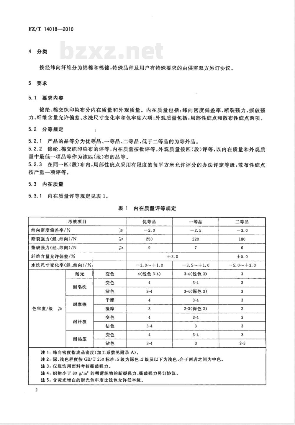 FZ/T 14018-2010锦纶、棉交织印染布 