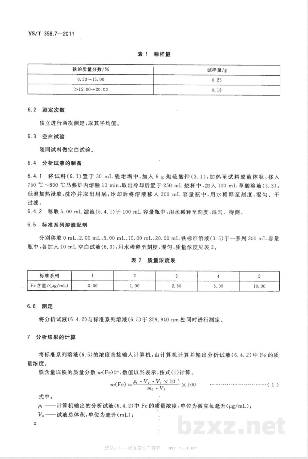 YS/T 358.7-2011钽铁、铌铁精矿化学分析方法 第7部分：铁量的测定 电感耦合等离子体发射光谱法 