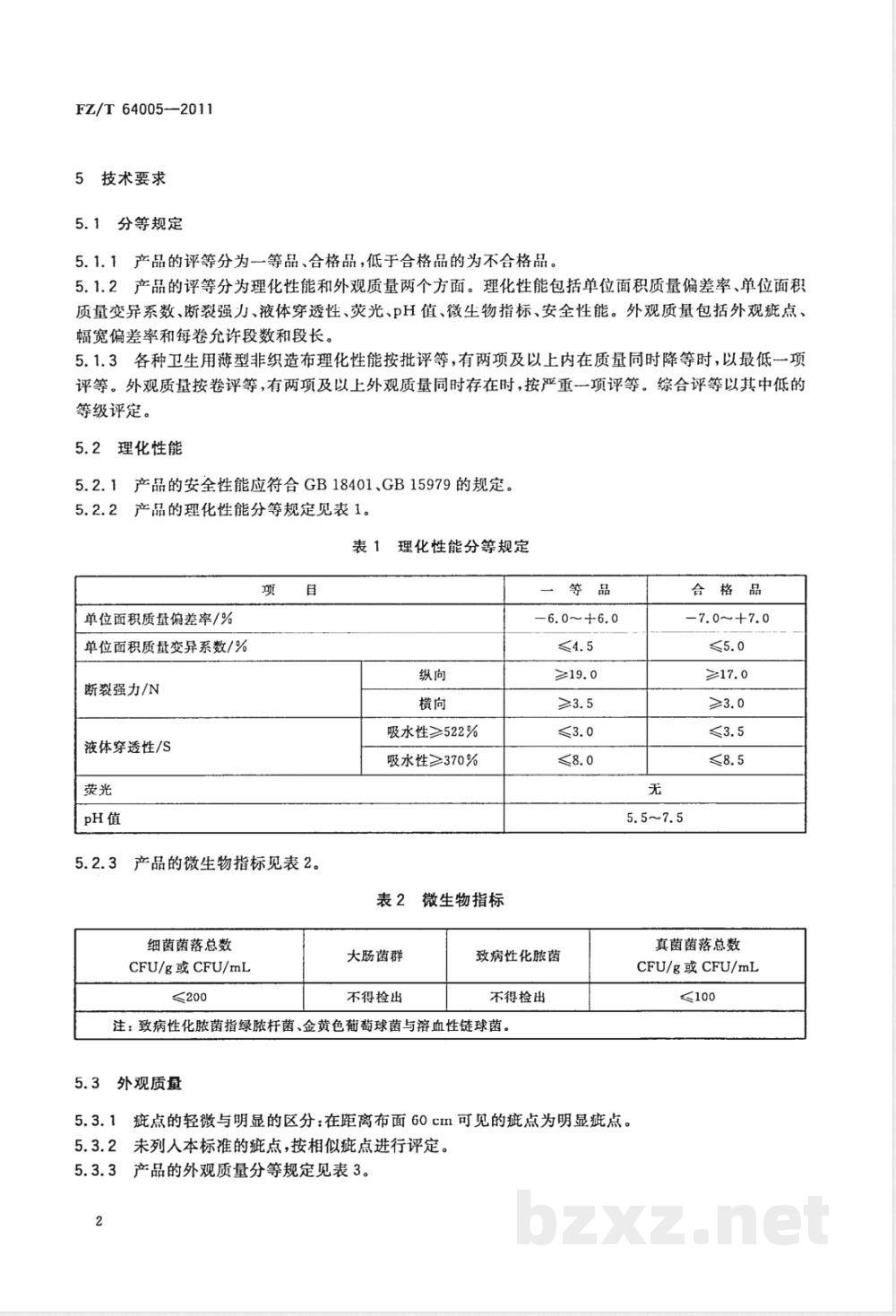 FZ/T 64005-2011卫生用薄型非织造布 