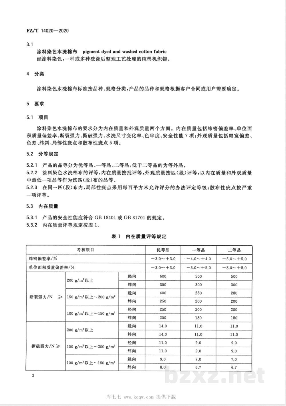 FZ/T 14020-2020涂料染色水洗棉布 