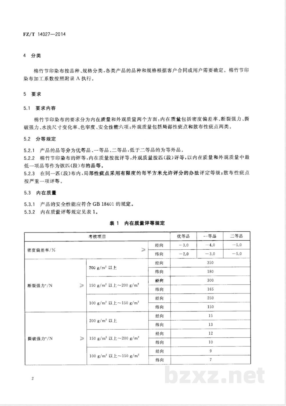 FZ/T 14027-2014棉竹节印染布 