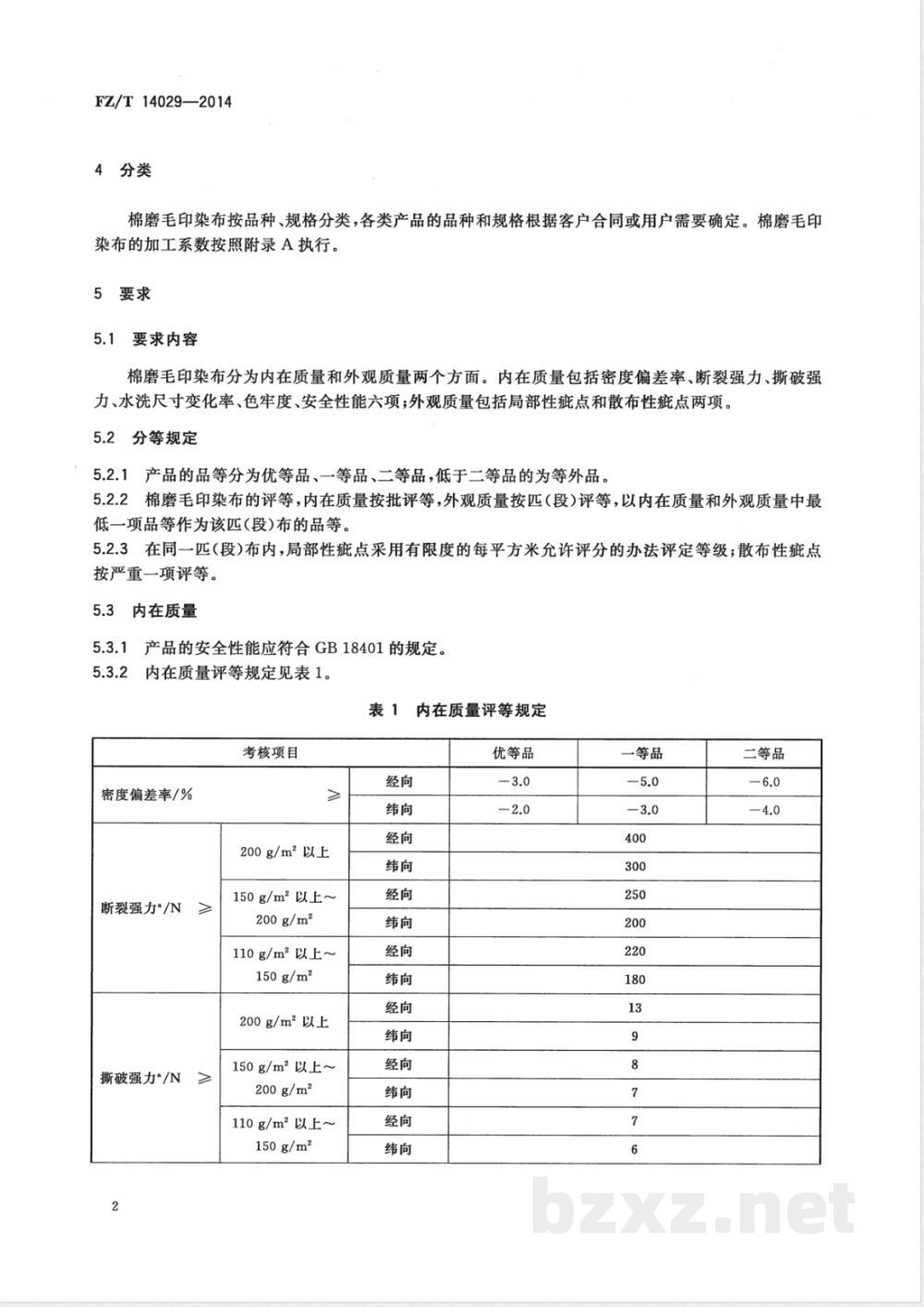 FZ/T 14029-2014棉磨毛印染布 
