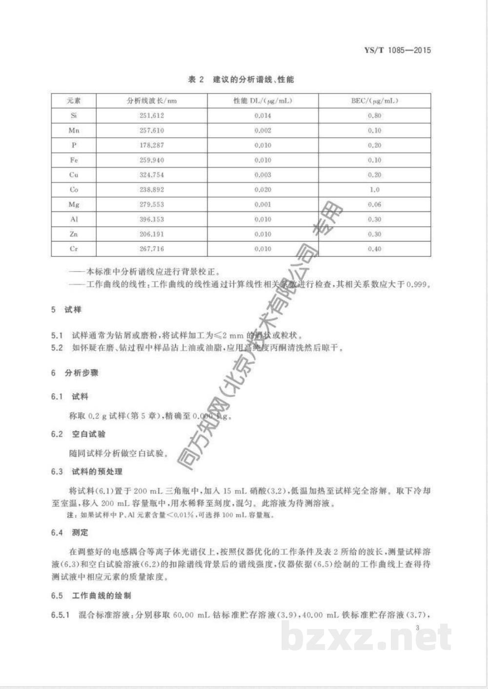 YS/T 1085-2015精炼镍  硅、锰、磷、铁、铜、钴、镁、铝、锌、铬含量的测定 电感耦合等离子体发射光谱法 