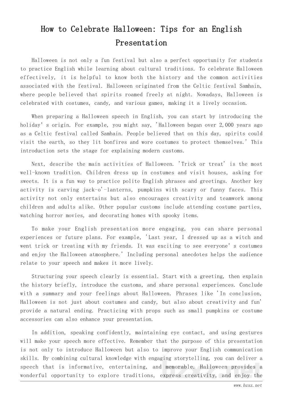 万圣节活动英文演讲稿范文:How to Celebrate Halloween in English 万圣节活动英文演讲稿范文:How to Celebrate Halloween in English