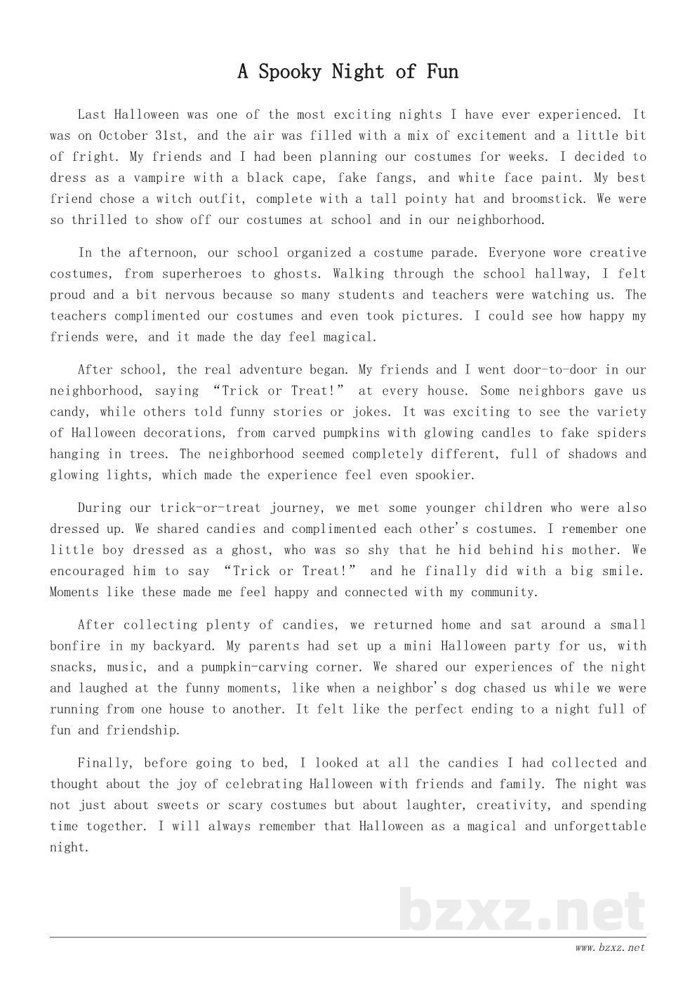 万圣节英文作文:My Halloween Night 万圣节英文作文:My Halloween Night