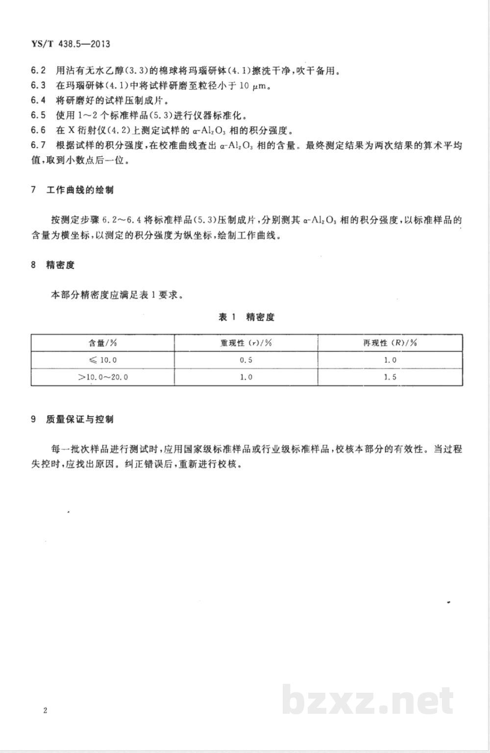 YS/T 438.5-2013砂状氧化铝物理性能测定方法  第5部分：X-射线衍射法测定α-氧化铝含量 