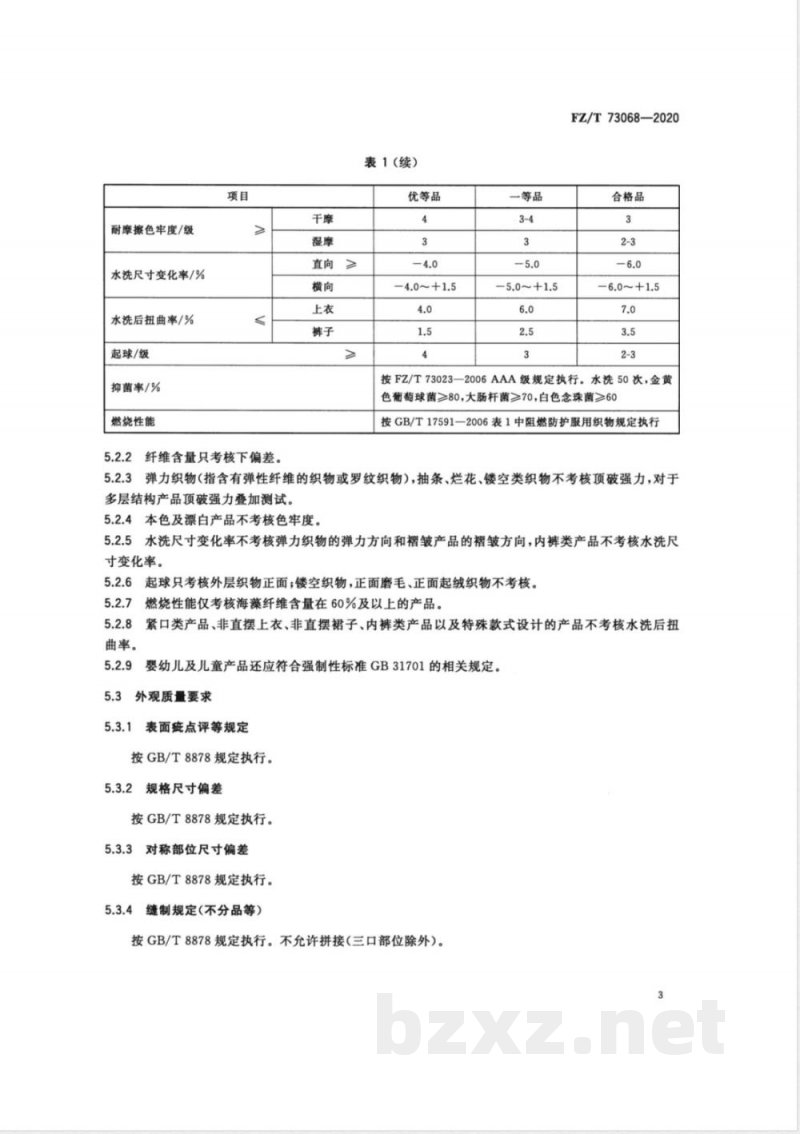 FZ/T 73068-2020海藻纤维混纺针织服装 