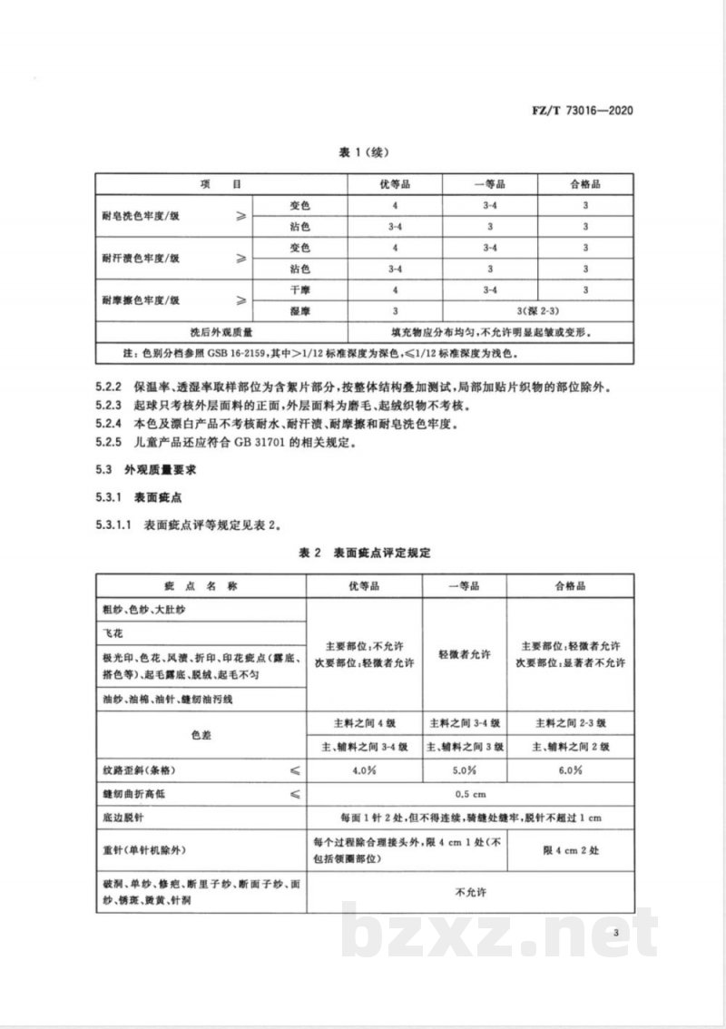 FZ/T 73016-2020针织保暖内衣 絮片型 